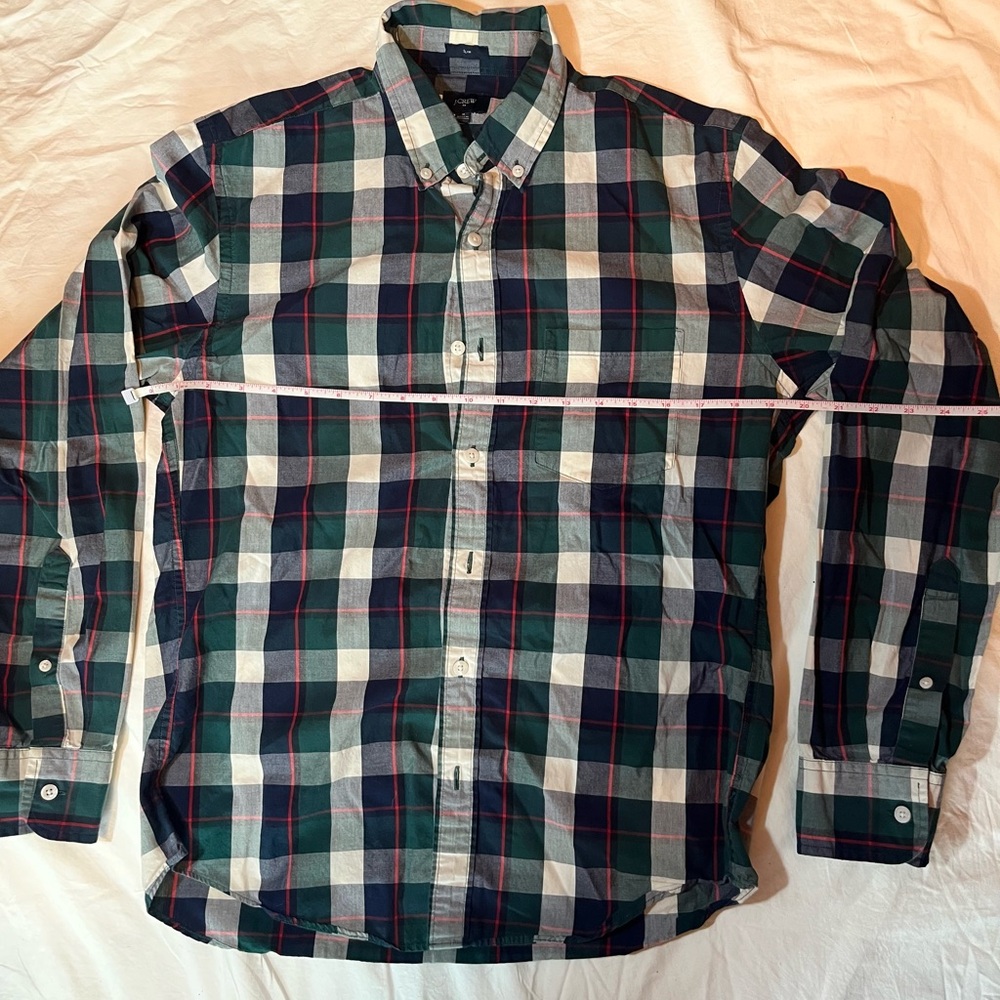 J. Crew Men's Navy and White Plaid Shirt